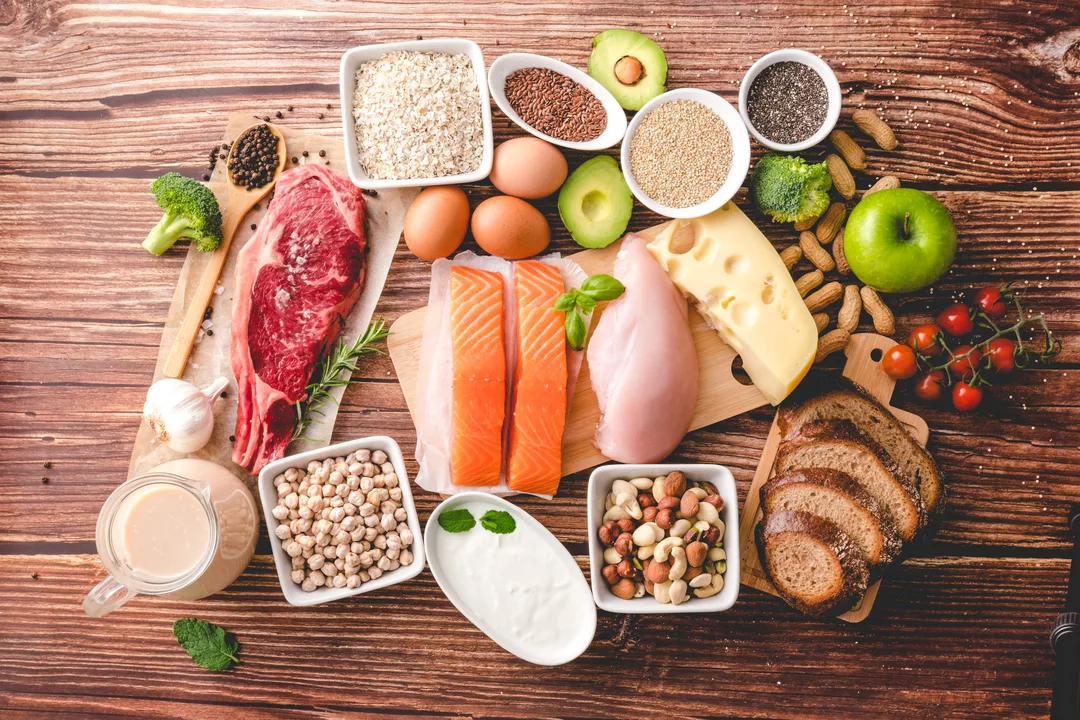 Healthy food for vitality and energy with super foods high in protein and carbs